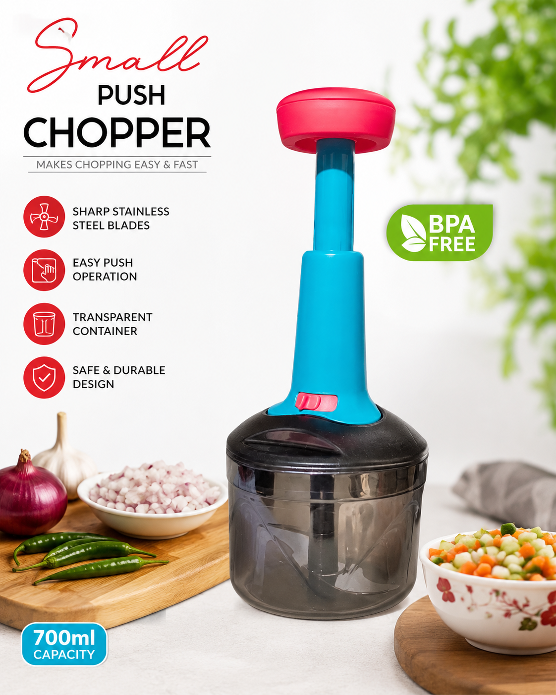 Hand-Press Food Processor & Vegetable Cutter