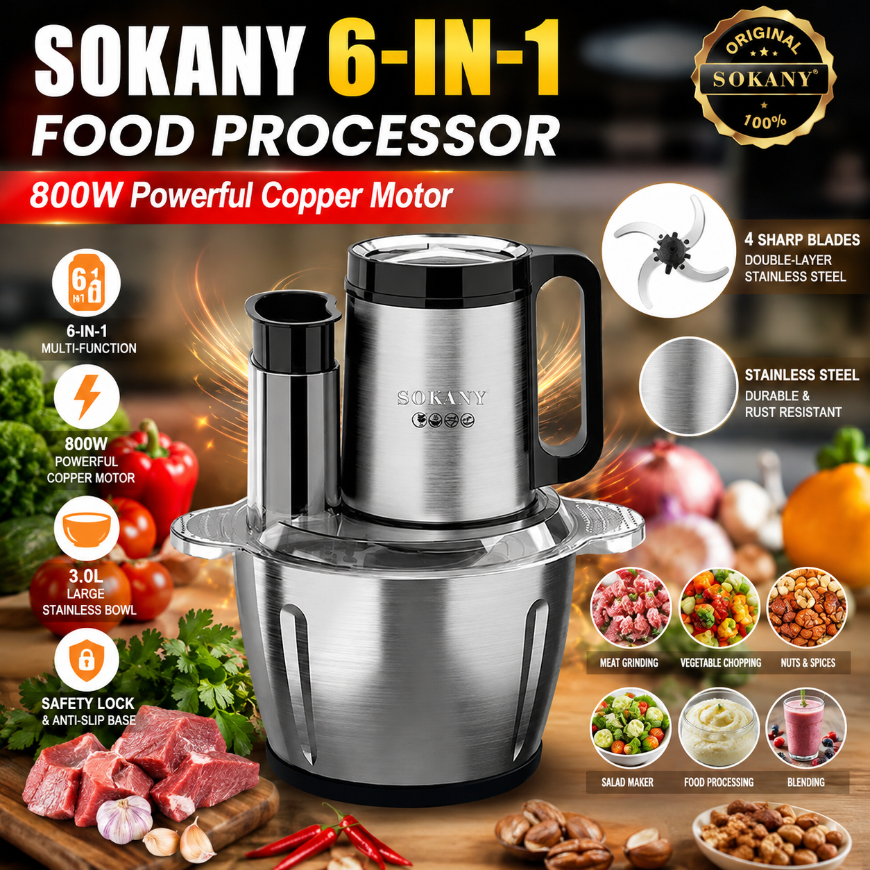 Sokany SK-06019 3.0L Electric Meat Grinder & Processor