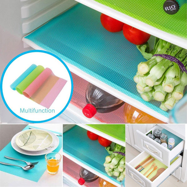 Washable Non-Slip Antibacterial Refrigerator Shelf Mats (4 Pcs Set)