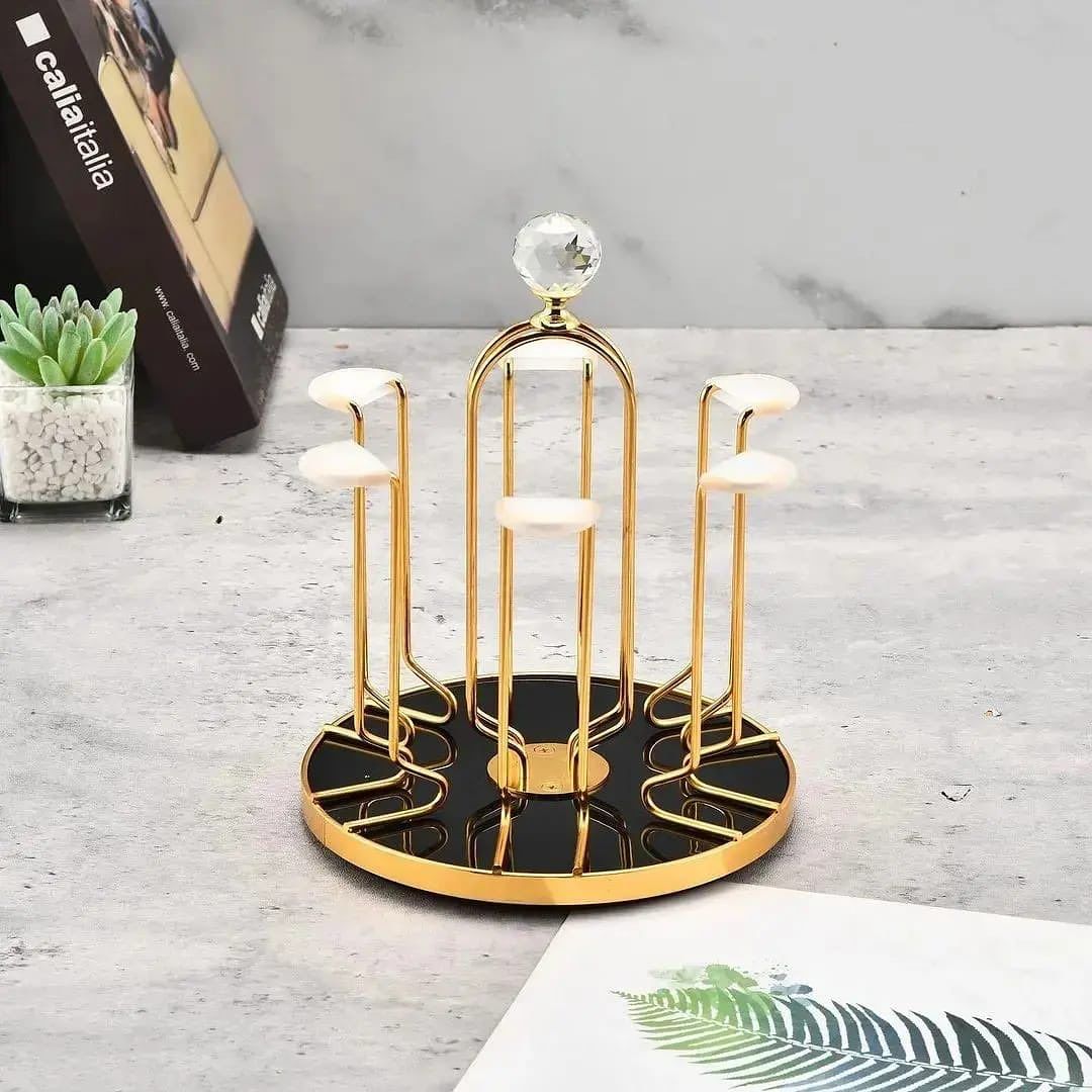 360-Degree Rotating Luxury Glass & Mug Drying Rack Stand Organizer